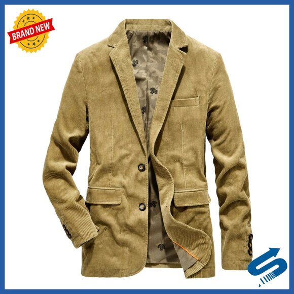 Men's Vintage Corduroy Blazer Sport Coat Casual Work Wear Jacket